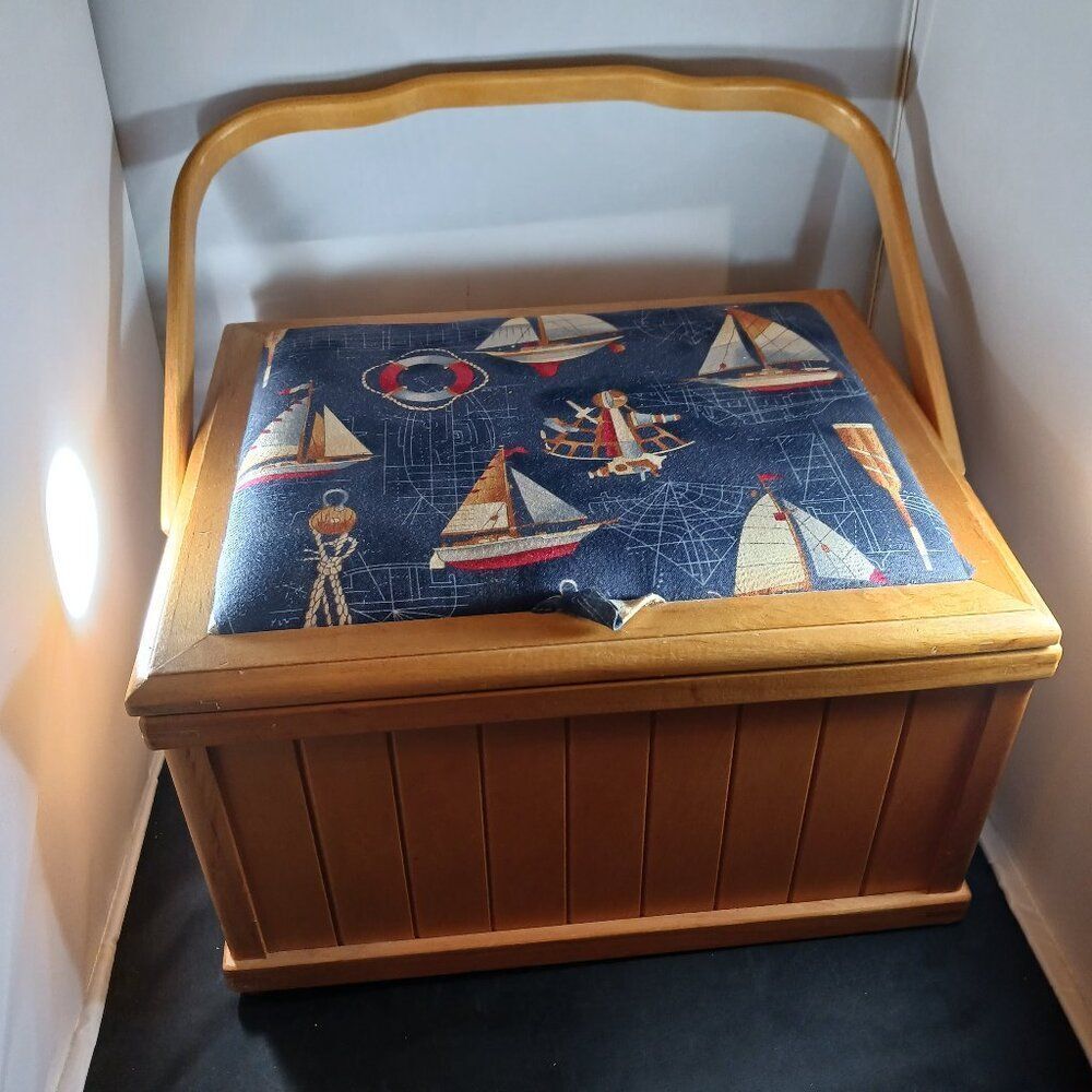 Vintage Nautical Wood Sewing Storage Box